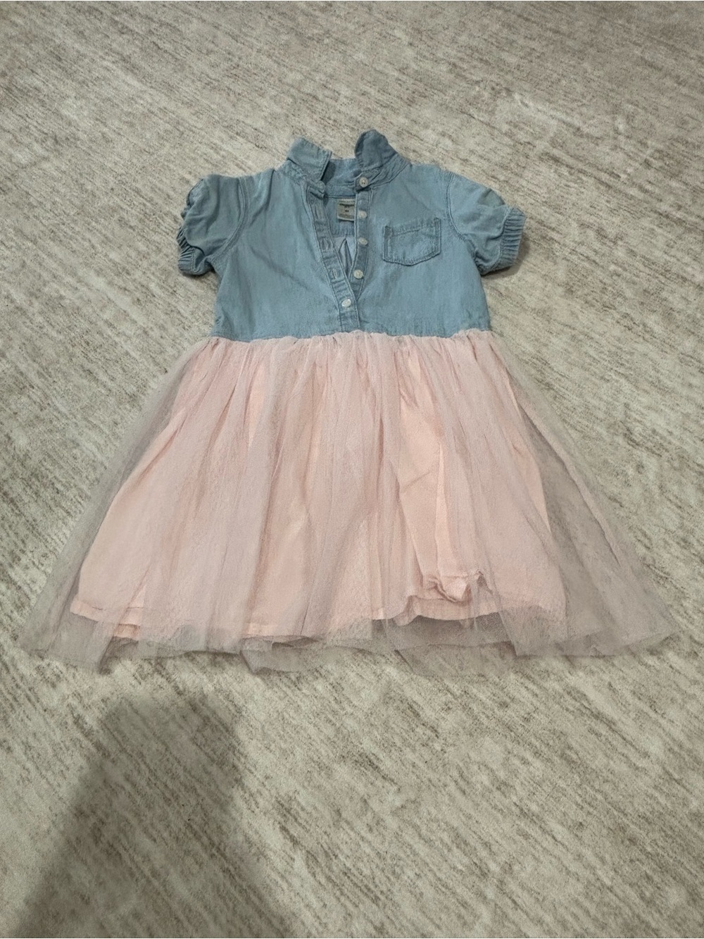 Carter's Light Blue Denim-Style Top with Soft Pink Tulle Skirt Dress